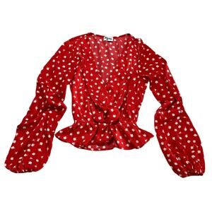 Show Me Your MuMu Floral Red Wrap Style Blouse Top XS